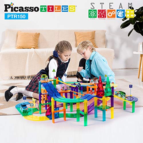 PicassoTiles 150 Piece Race Car Track Playset - Image 2