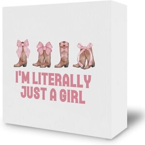 BCUANGD Pink Bows Wooden Box Sign, 5×5 Inches