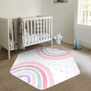 STARUIA Pink Rainbow Washable Hexagon Kids Rug