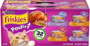 Friskies Poultry Shreds, Meaty Bits & Prime Filets – (Pack of 32) 5.5 oz. Cans