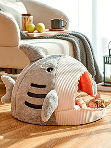 QWINEE Cat Mat Shark-Shaped Kitten Bed Hideout House - Image 4