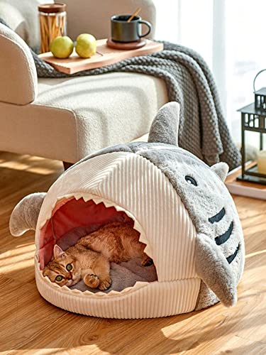 QWINEE Cat Mat Shark-Shaped Kitten Bed Hideout House - Image 2