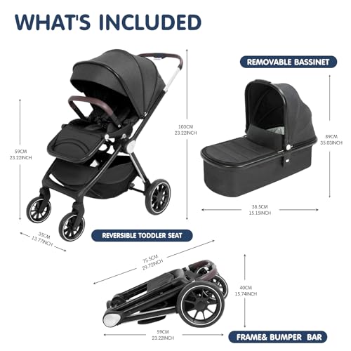 SIMPLGIRL Baby Stroller With Removable Bassinet - Image 2