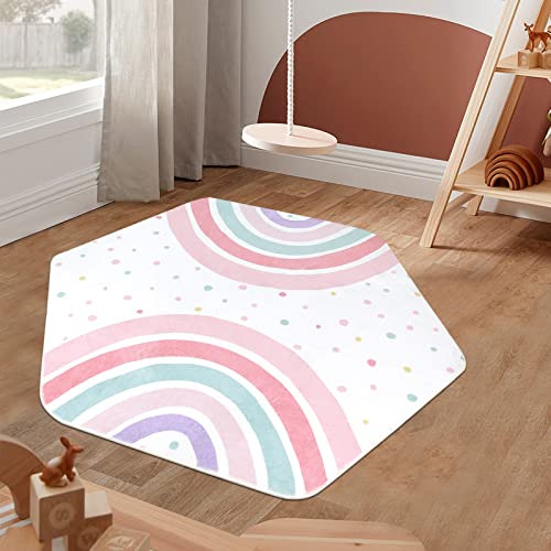 STARUIA Pink Rainbow Washable Hexagon Kids Rug - Image 3