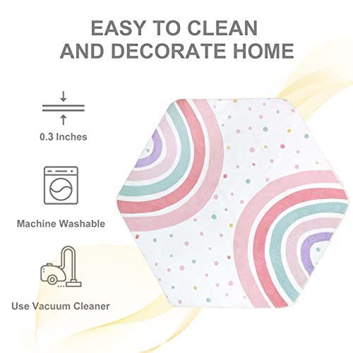 STARUIA Pink Rainbow Washable Hexagon Kids Rug - Image 5