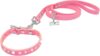 Dogs Kingdom Suede Jeweled Rhinestones Dog Collar Leash Set Pink M