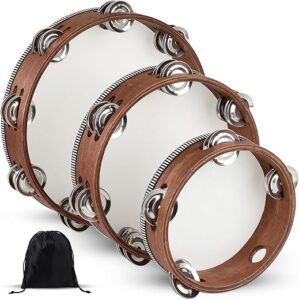Wirmevi Tambourines For Adults, 3 PCS Wooden