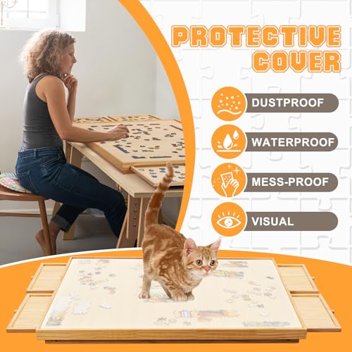 TEAKMAMA 27.6" Tall Wood Puzzle Table 1500 Pieces - Image 3