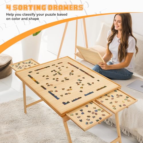 TEAKMAMA 27.6" Tall Wood Puzzle Table 1500 Pieces - Image 4