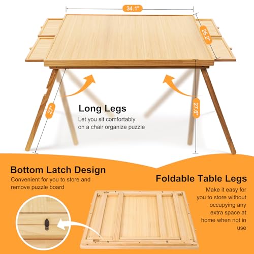 TEAKMAMA 27.6" Tall Wood Puzzle Table 1500 Pieces - Image 2