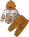 GRNSHTS Toddler Boy Plaid Hoodie Sweatpants Set