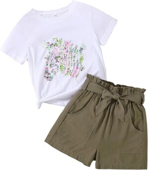 KIDLAGA Toddler Girl Floral T-Shirt + Shorts Set