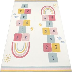 Topotdor Rainbow Sky Hopscotch Game Rugs,Kids Play Area Rugs Soft Floor Carpet for Bedroom Playroom Nursery,Great Gift for Girls & Boys,47" x 71"