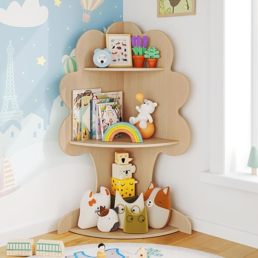 Curipeer Tree Kids Corner Bookshelf, Wooden Organizer