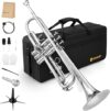 Vangoa Trumpet Brass Silver Student Instrument with Accessories