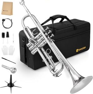 Vangoa Trumpet Brass Silver Student Instrument with Accessories