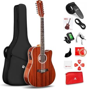 Vangoa Twelve String Acoustic Electric Guitar Bundle (VA21CE NT12)