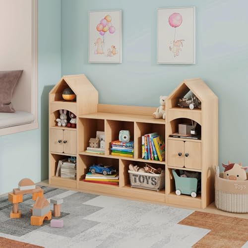 Vabches Kids Bookcase And Toy Organizer Magic Castle, Oak - Image 3