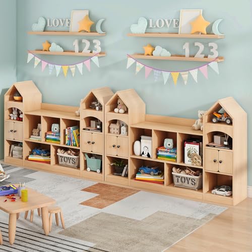 Vabches Kids Bookcase And Toy Organizer Magic Castle, Oak - Image 4
