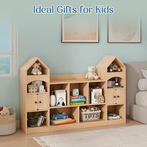 Vabches Kids Bookcase And Toy Organizer Magic Castle, Oak - Image 5