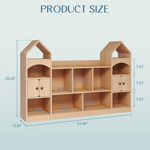 Vabches Kids Bookcase And Toy Organizer Magic Castle, Oak - Image 2