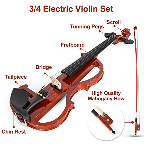 Vangoa 3/4 Silent Electric Violin Kit, Red - Image 2