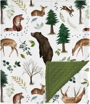 HawSkgFub Woodland Animal Minky Baby Blanket