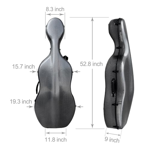 WUQIMUSC Composite Carbon Fiber Cello Case, 4/4 Size, Black - Image 2