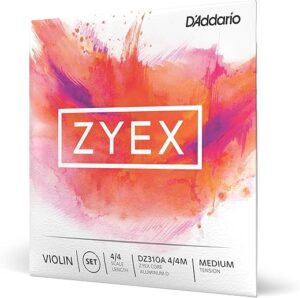 D'Addario Zyex Violin String Set, Aluminum D, Medium