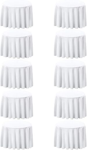 Surmente 10 Pack White Round Tablecloths, 120-Inch
