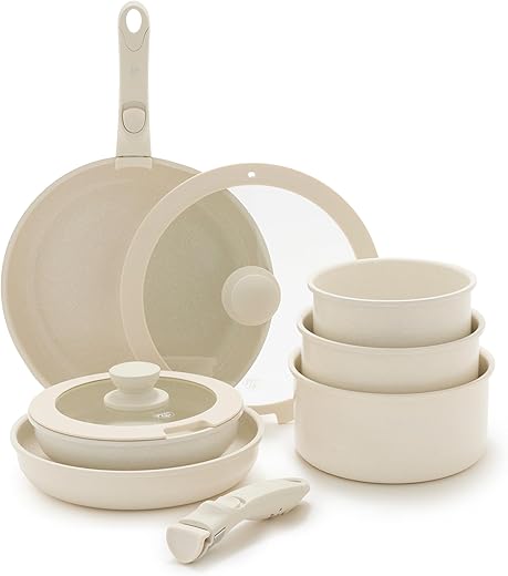 GreenLife 10-Piece Ceramic Nonstick Cookware Set, Detachable Handle