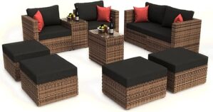 YZABEL 10-Piece Modular Outdoor Wicker Sofa Set