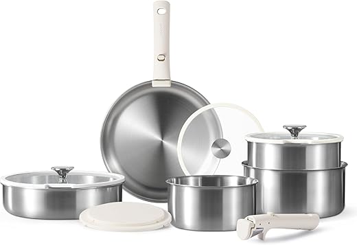 CAROTE 12pcs Stainless Steel Cookware Set With Detachable Handle