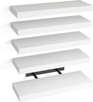 Fixwal 15.8in Floating Shelves, White, 5 Pack