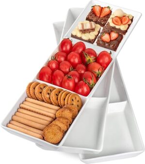 DELLING 16″ Ceramic 3-Section Stackable Serving Tray