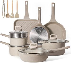 CAROTE 16Pcs Non Stick Stackable Cookware Set