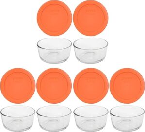 Pyrex 2 Cup Glass Dishes & Orange Lids