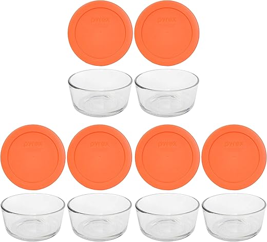 Pyrex 2 Cup Glass Dishes & Orange Lids