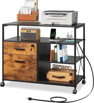 DEVAISE 2 Drawer Locking File Cabinet With Charging Station