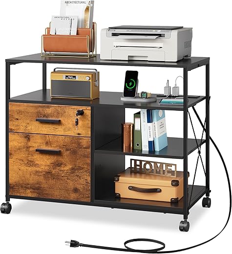 DEVAISE 2 Drawer Locking File Cabinet With Charging Station