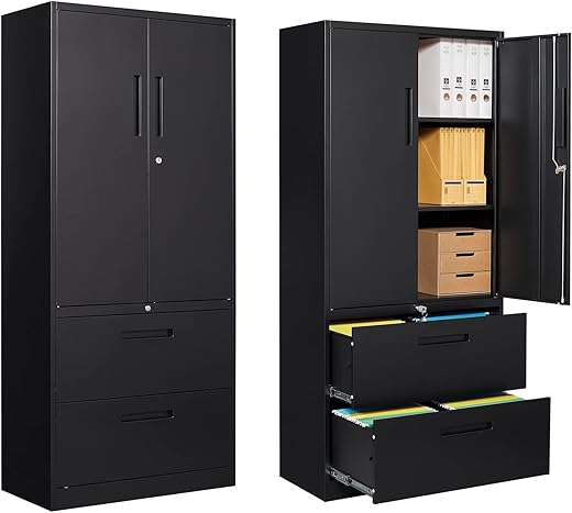 PEUKC 2-Drawer Metal File Cabinet With Shelves