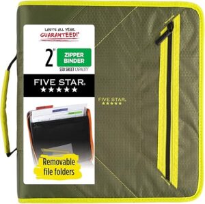 Five Star 2 Inch Zipper Binder, Olive/Citrus (290360C)