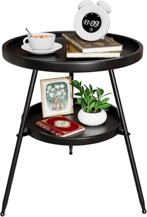 OUYPLTNY 2 Tier Round Metal Side Table (2tier02)