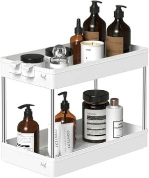SPACEKEEPER 2-Tier Sliding Under Sink Organizer, White
