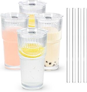 Icesip 20 Oz Drinking Glass Set With Lids