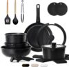 Kikcoin 20 Pcs Nonstick Cookware Set With Removable Handles