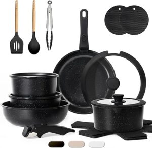 Kikcoin 20 Pcs Nonstick Cookware Set With Removable Handles
