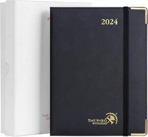 POPRUN 2024 Weekly Planner, Vegan Leather Hardcover
