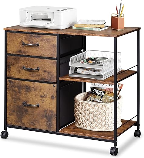 DEVAISE 3 Drawer Mobile File Cabinet, Rustic
