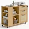 Vabches 3 Drawer Mobile Rattan Filing Cabinet